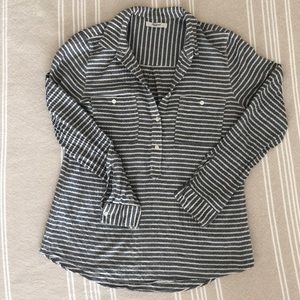 Madewell Popover Gray and White Striped Shirt